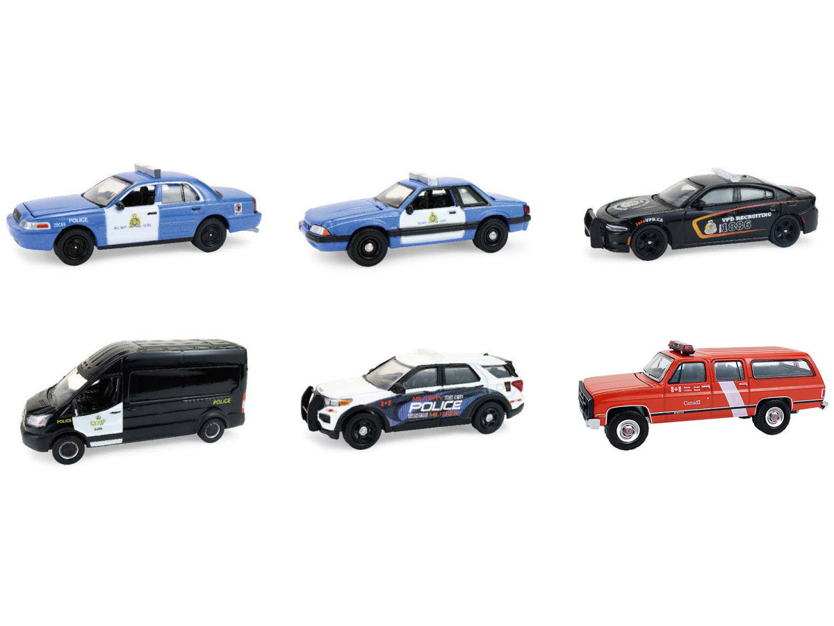 "Hot Pursuit - Canada Special Edition" Set of 6 Police Cars 1/64 Diecast Model Cars by Greenlight-1