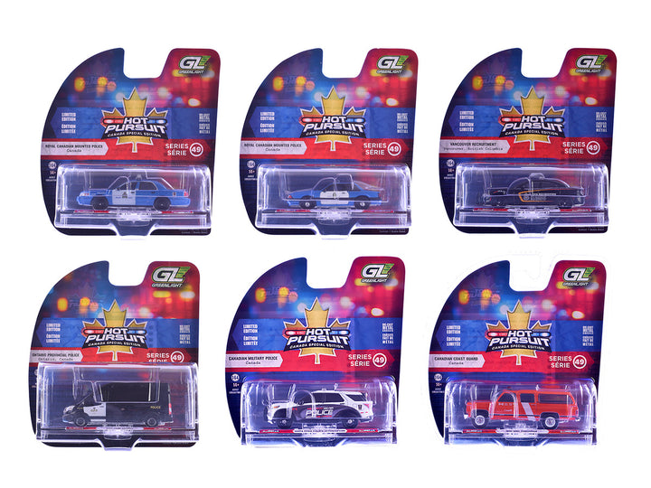 "Hot Pursuit - Canada Special Edition" Set of 6 Police Cars 1/64 Diecast Model Cars by Greenlight-0