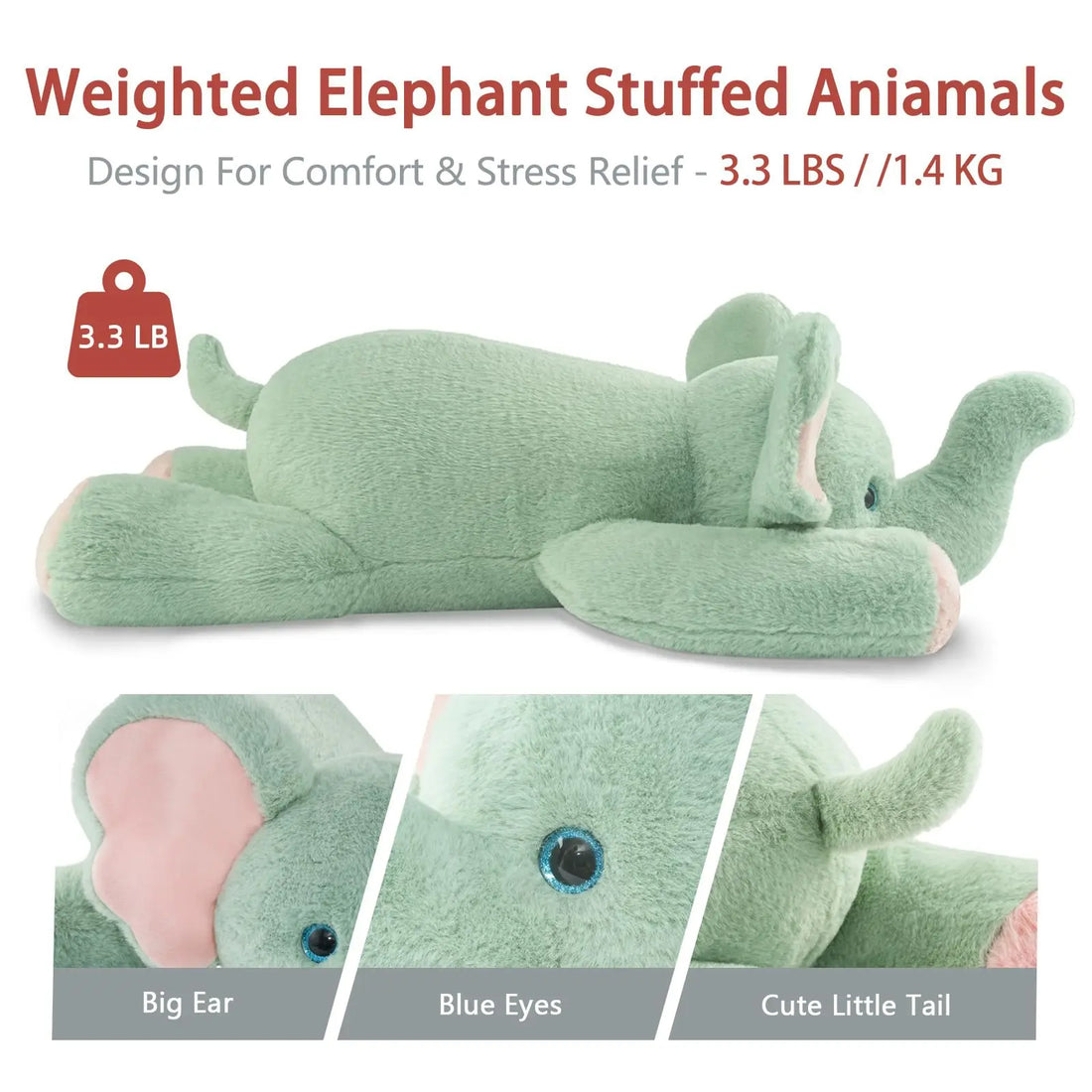 Pound Elephant Weighted Stuffed Animals Large Pillow