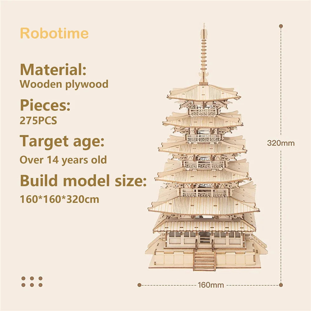 Robotime Rolife Pagoda Wooden Puzzle Game Constructor Toy