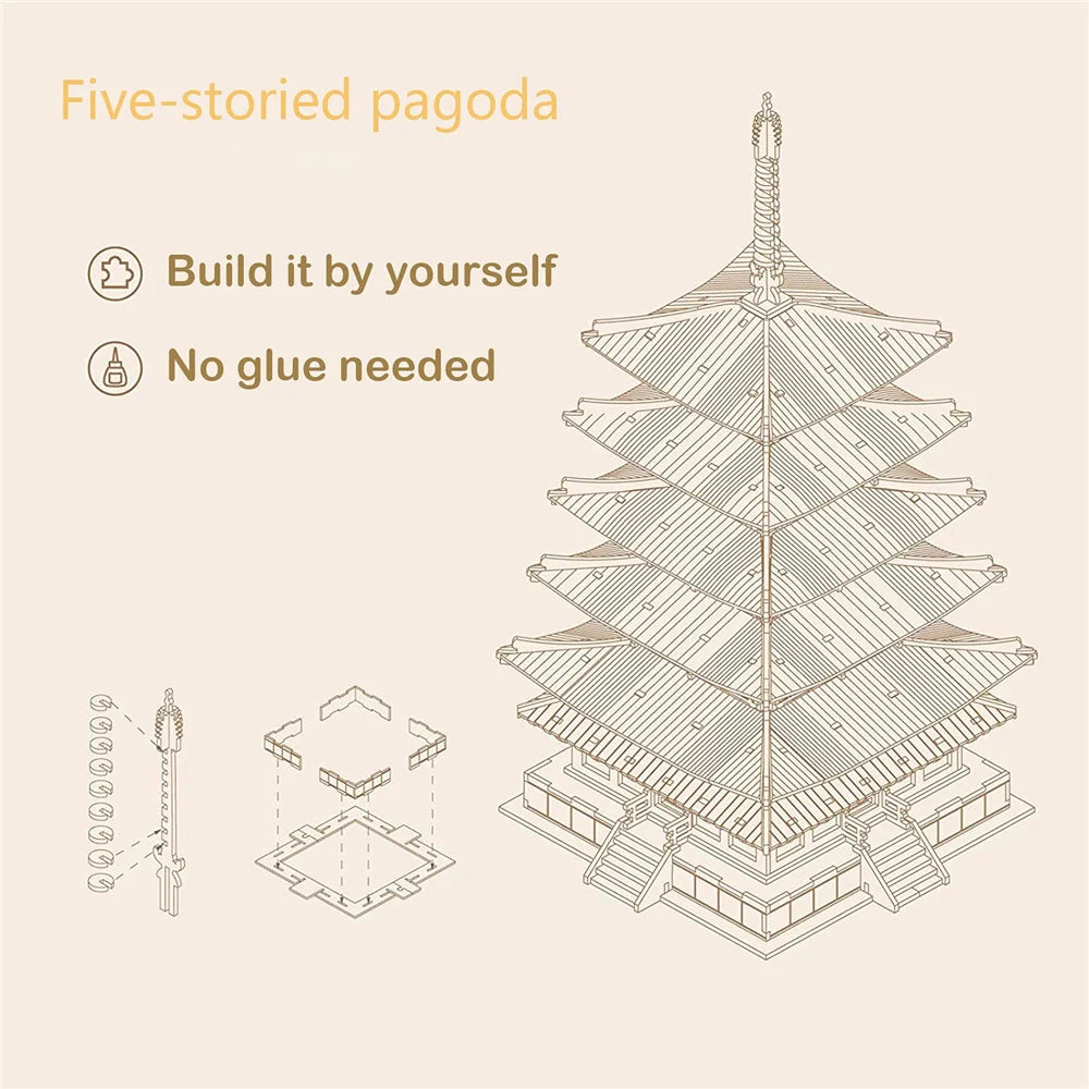 Robotime Rolife Pagoda Wooden Puzzle Game Constructor Toy