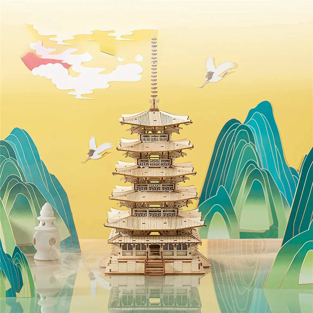 Robotime Rolife Pagoda Wooden Puzzle Game Constructor Toy