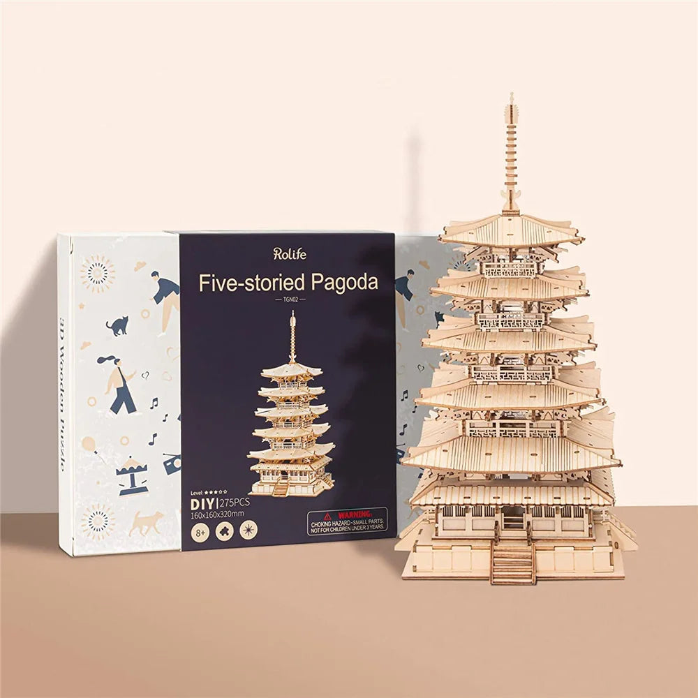 Robotime Rolife Pagoda Wooden Puzzle Game Constructor Toy