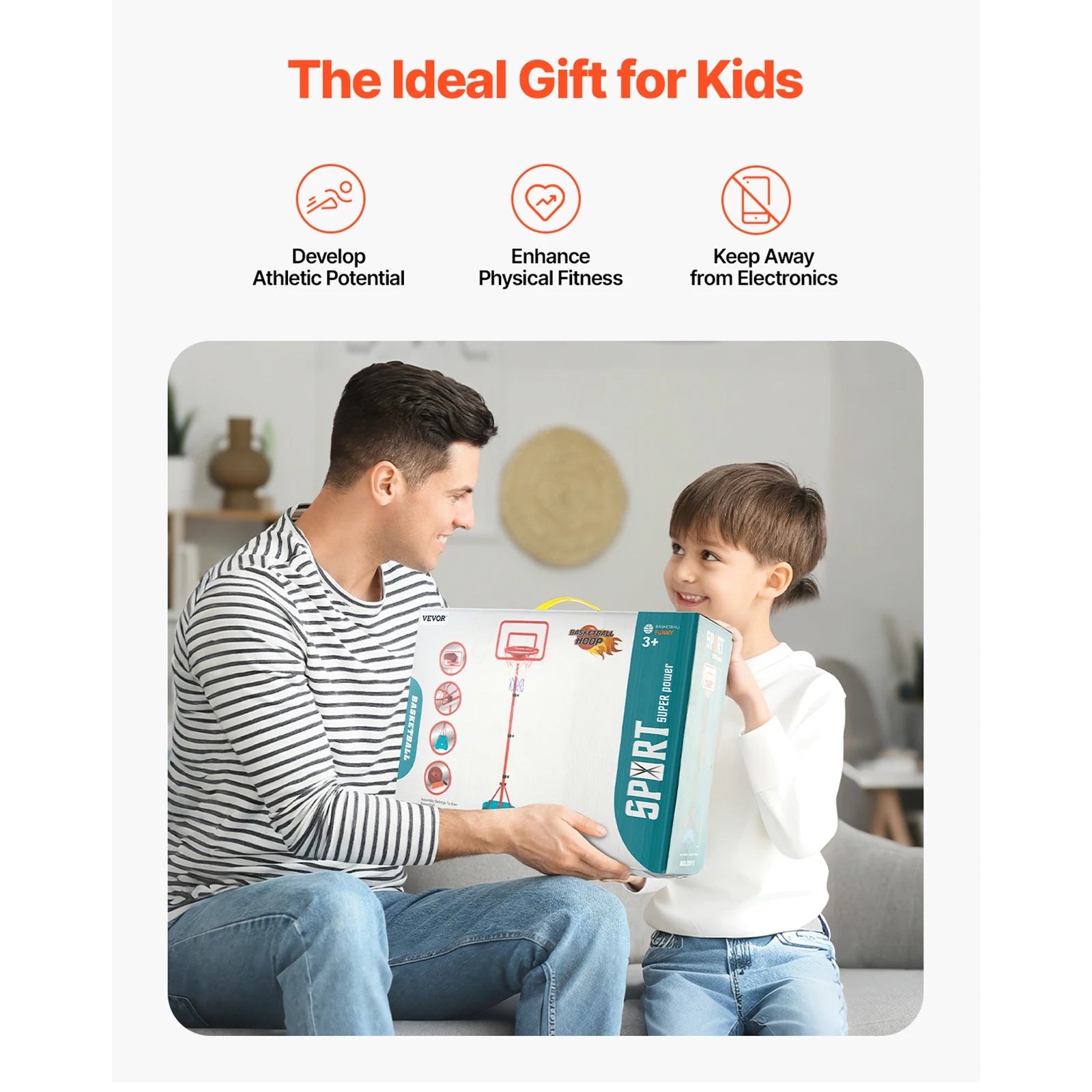 Toddler Adjustable Basketball Hoop 104-190CM Rack for Kids Outdoor