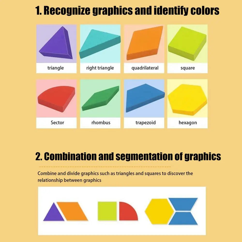 Wooden Pattern Block Montessori STEM Educational Toys Puzzle