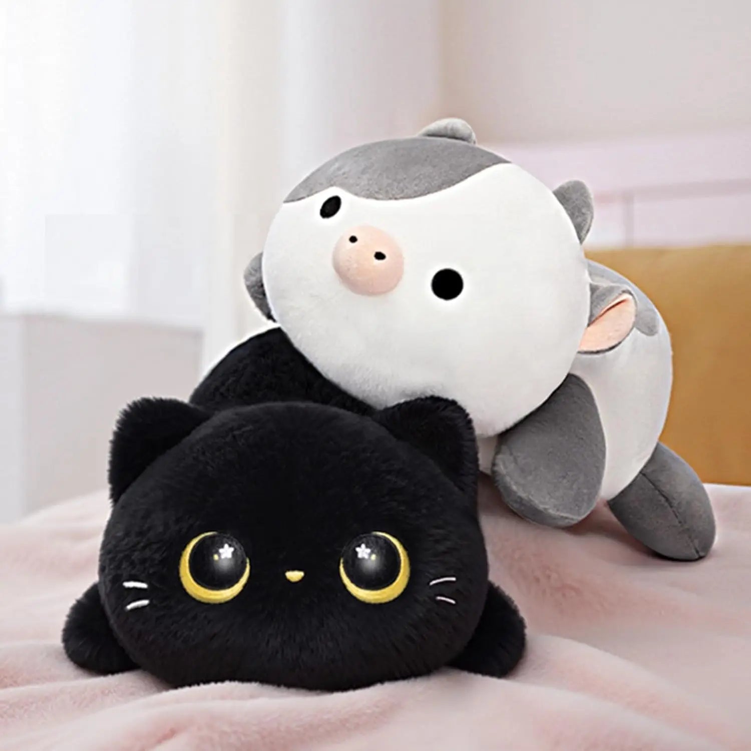 Cute Black Cat Plush Pillow, Kawaii Stuffed Animal Toy for Kids