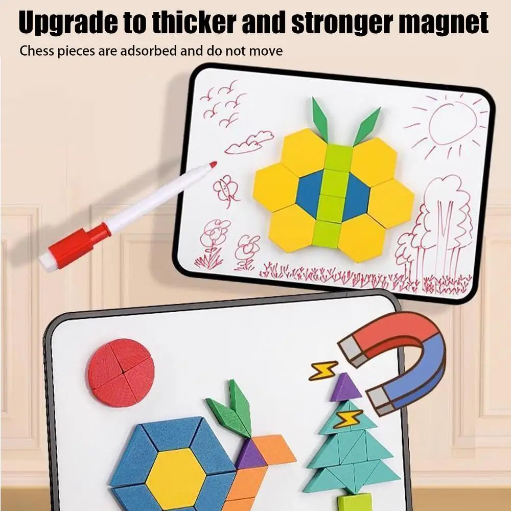 Wooden Pattern Block Montessori STEM Educational Toys Puzzle