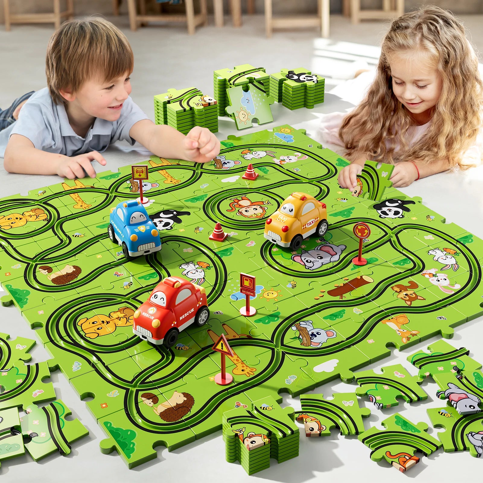 Jigsaw Puzzle Race Track Car Set Toys For Kids Puzzle Birthday Gifts