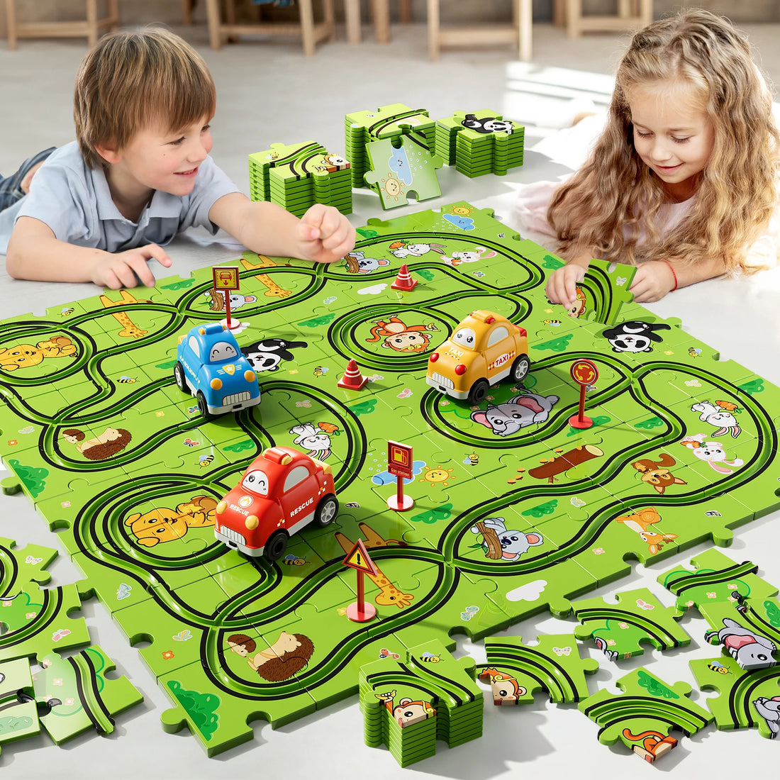 Jigsaw Puzzle Race Track Car Set Toys For Kids Puzzle Birthday Gifts