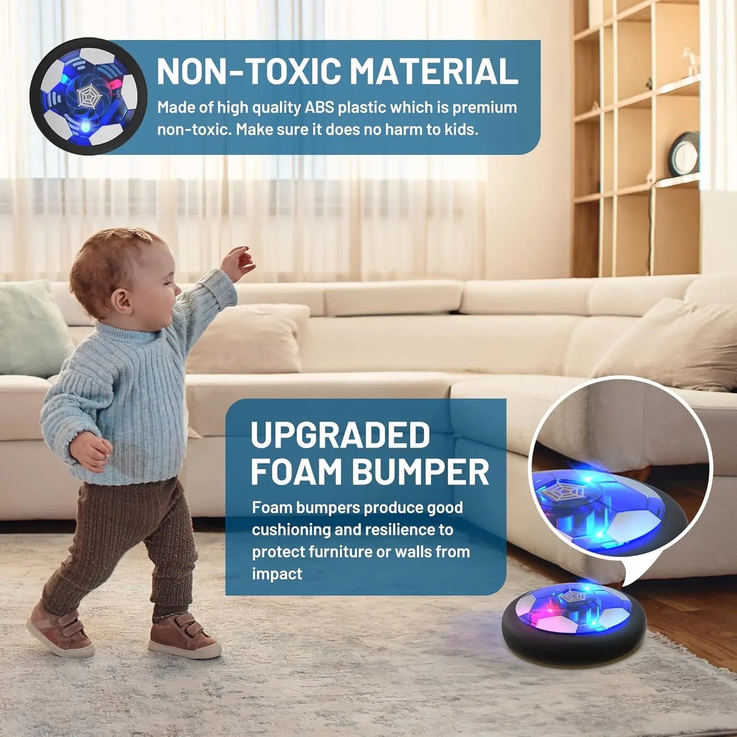 Hover Soccer Ball Kids Toy With Protective Foam Bumper LED Lights