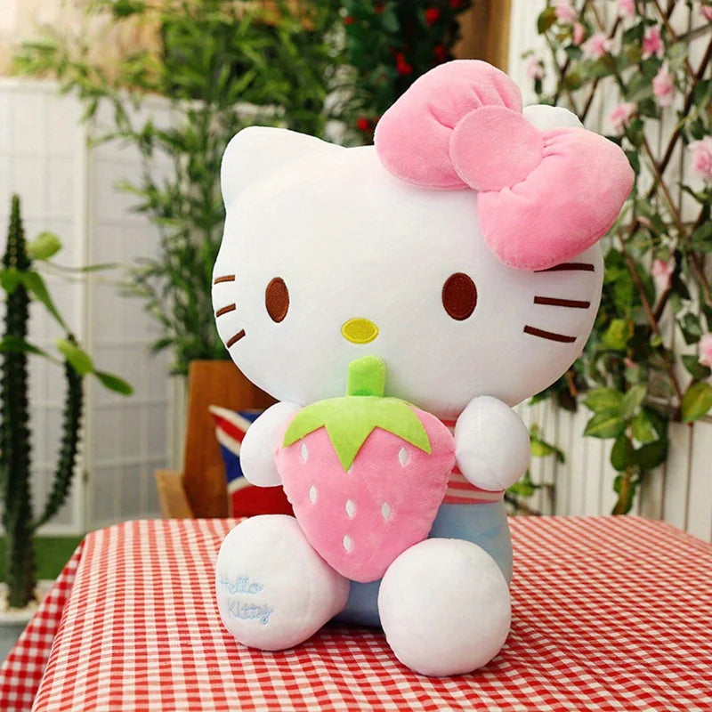 Kawaii Anime Strawberry KT Doll Sanrio Cartoon Cat Peluch Toy