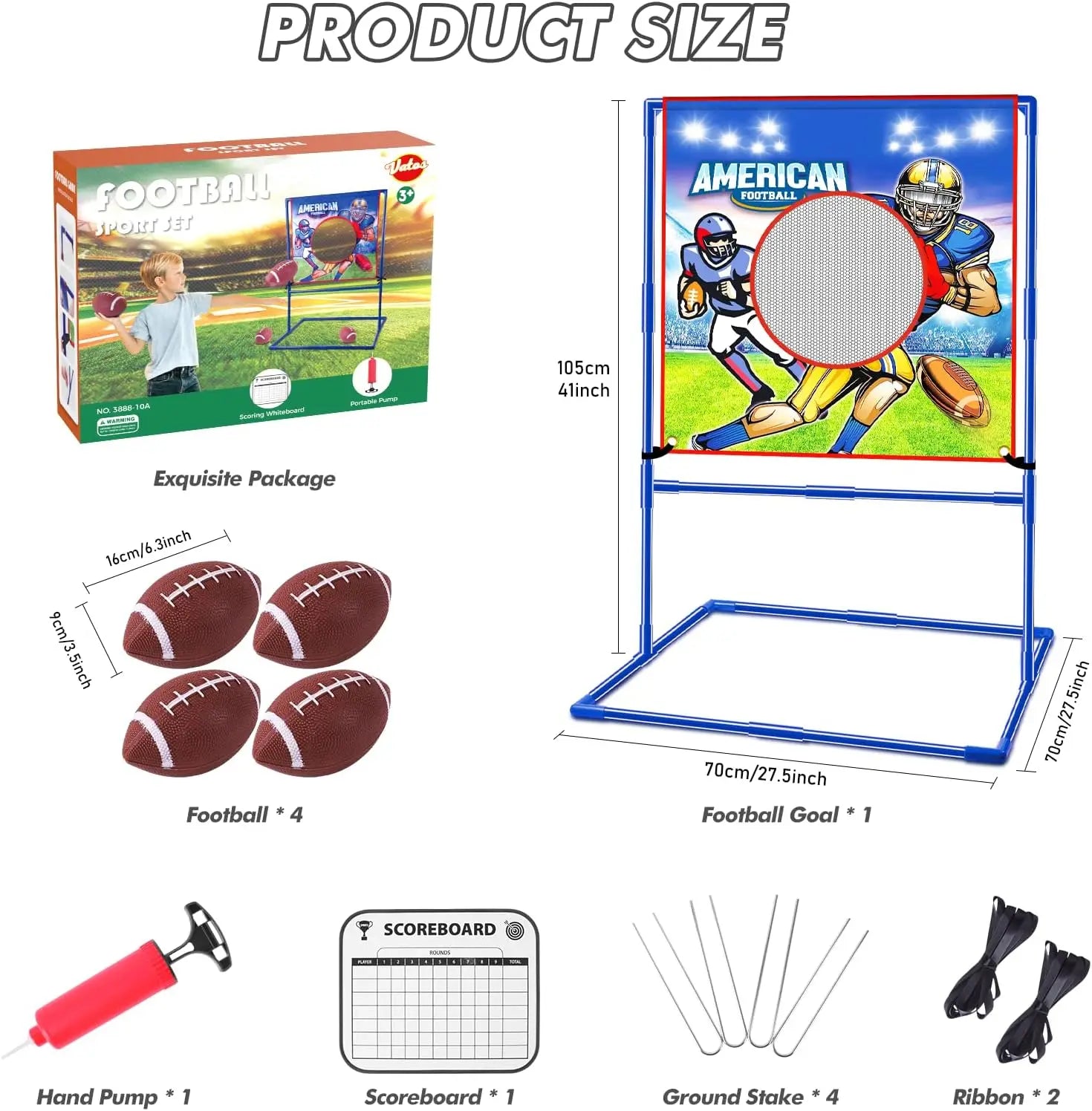 VATOS Rugby US Football Toss Target Games with 4 Footballs