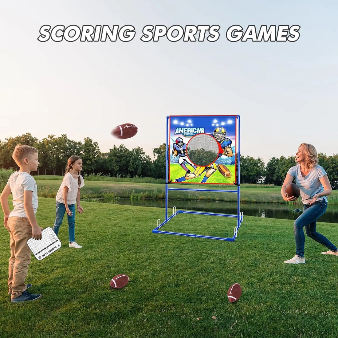 VATOS Rugby US Football Toss Target Games with 4 Footballs