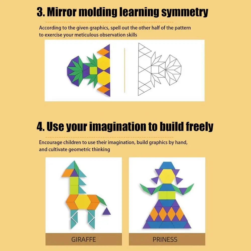 Wooden Pattern Block Montessori STEM Educational Toys Puzzle