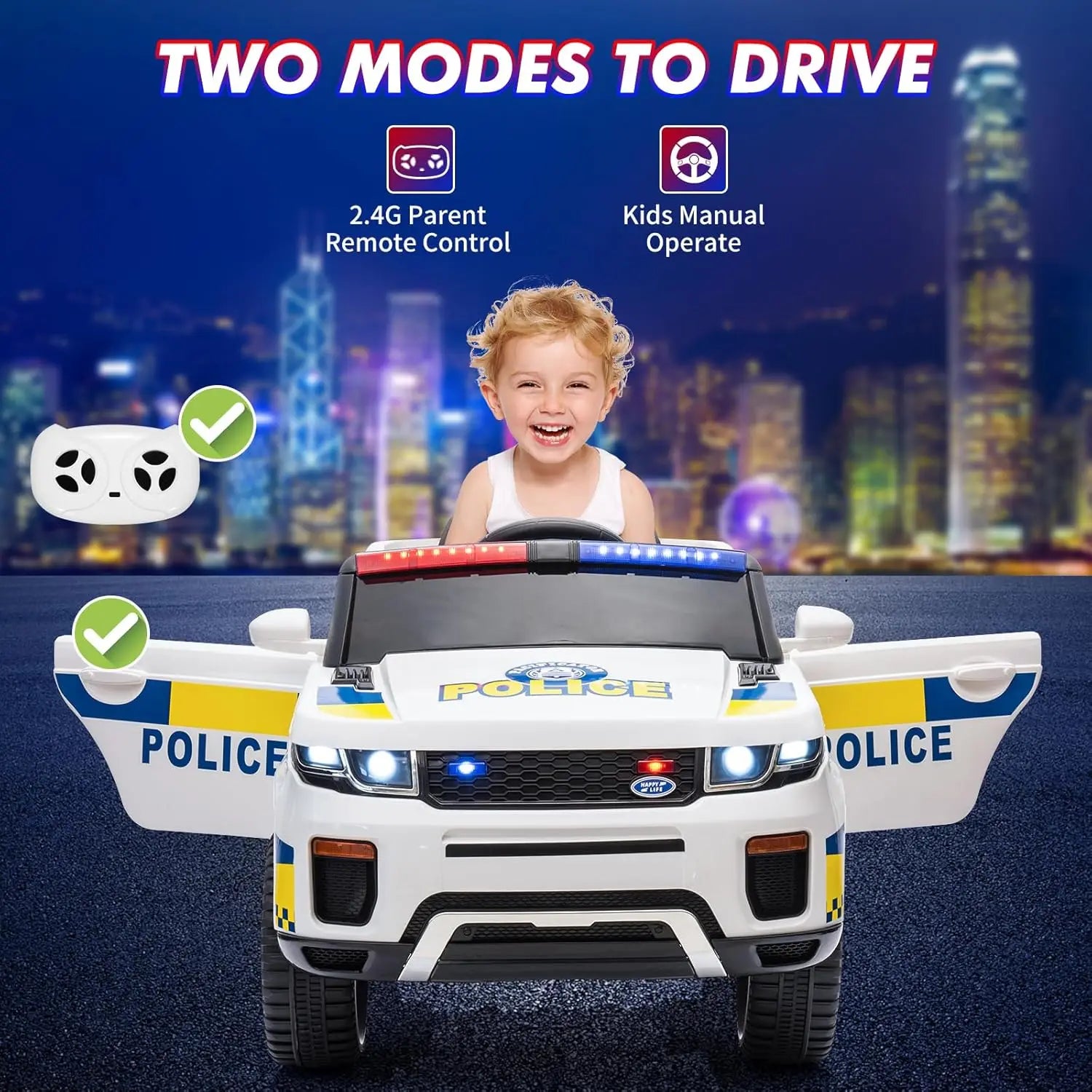 Kids Electric Police Car Children Ride on Toy with Remote Control