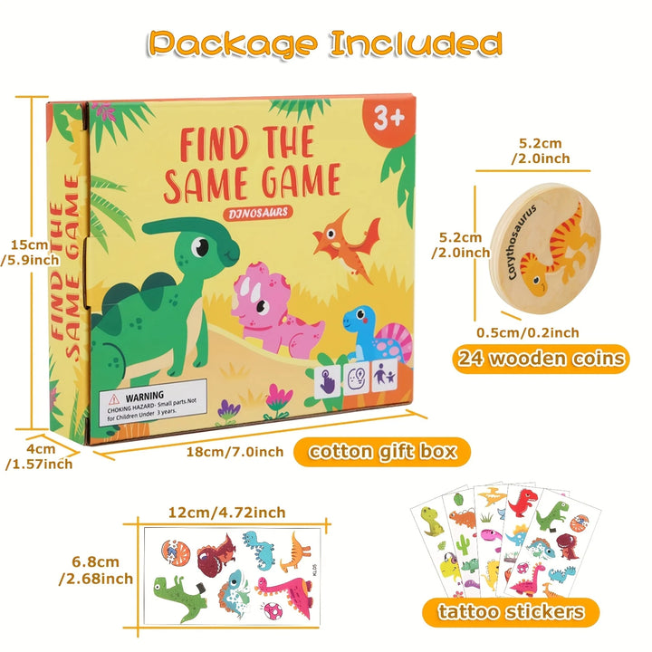 Dinosaur wooden memory matching game color recognition toy