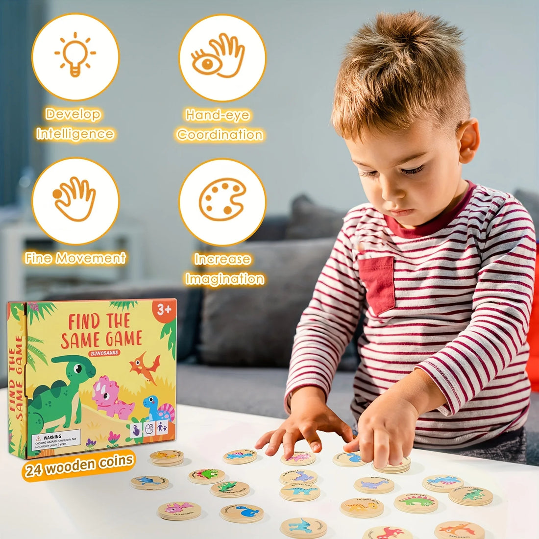 Dinosaur wooden memory matching game color recognition toy