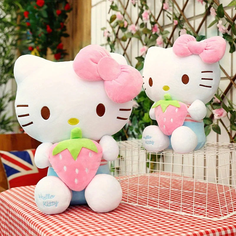 Kawaii Anime Strawberry KT Doll Sanrio Cartoon Cat Peluch Toy