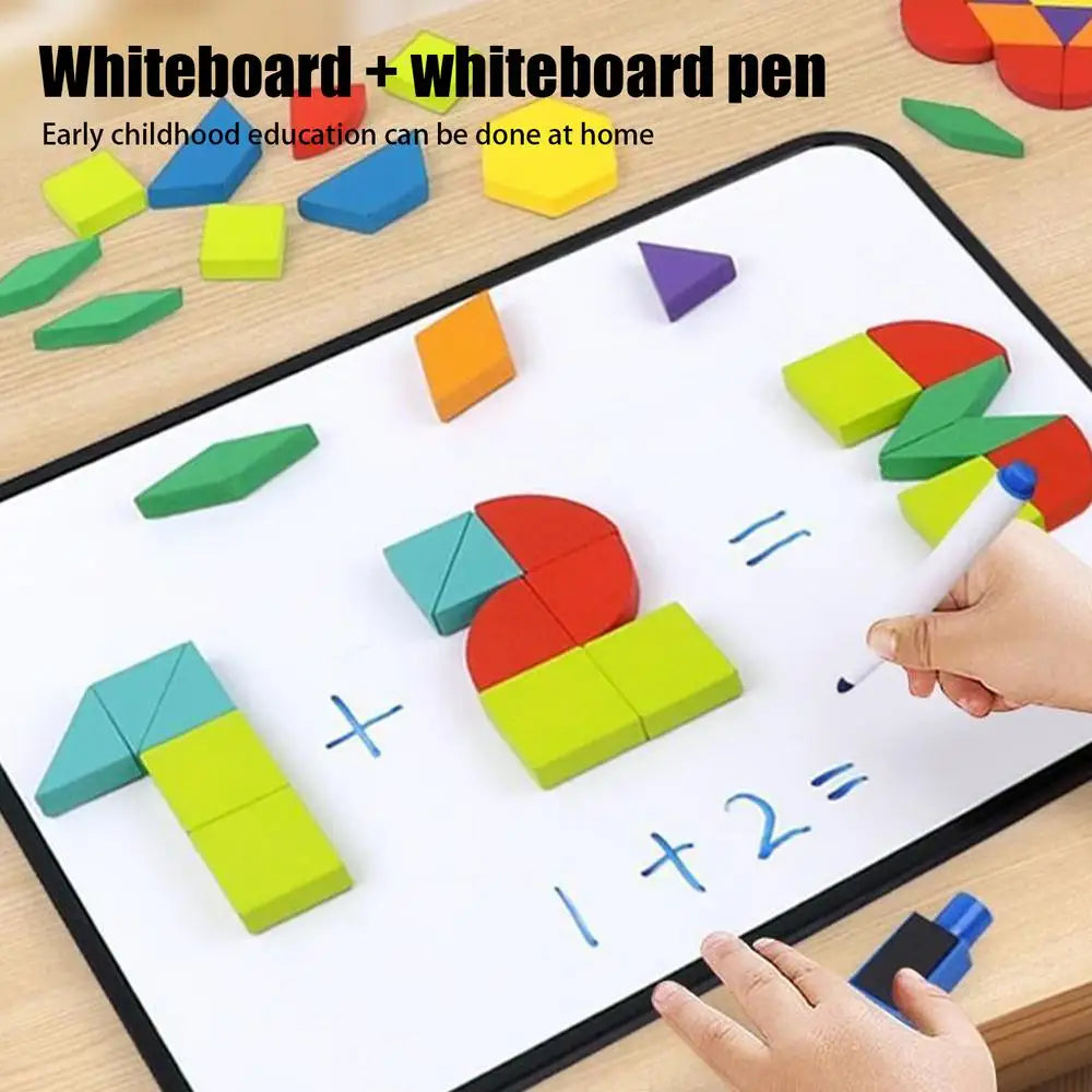 Wooden Pattern Block Montessori STEM Educational Toys Puzzle