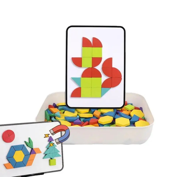 Wooden Pattern Block Montessori STEM Educational Toys Puzzle