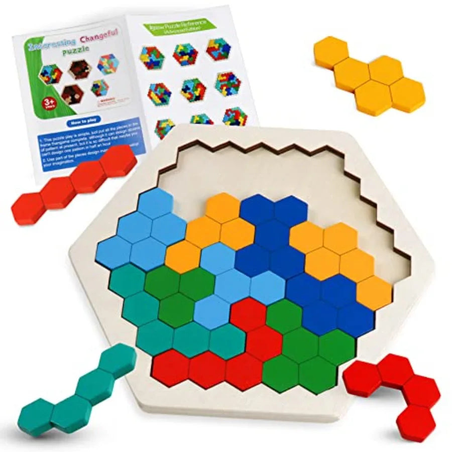 Wooden Blocks Puzzle for Kid Adults Brain Teaser Hexagon Puzzles