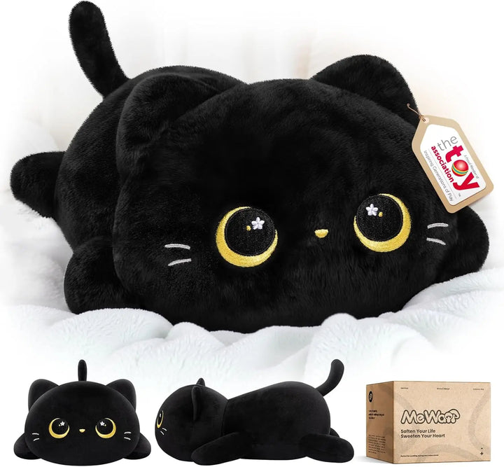 Cute Black Cat Plush Pillow, Kawaii Stuffed Animal Toy for Kids