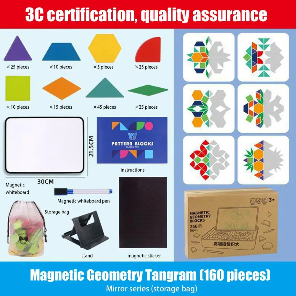 Wooden Pattern Block Montessori STEM Educational Toys Puzzle