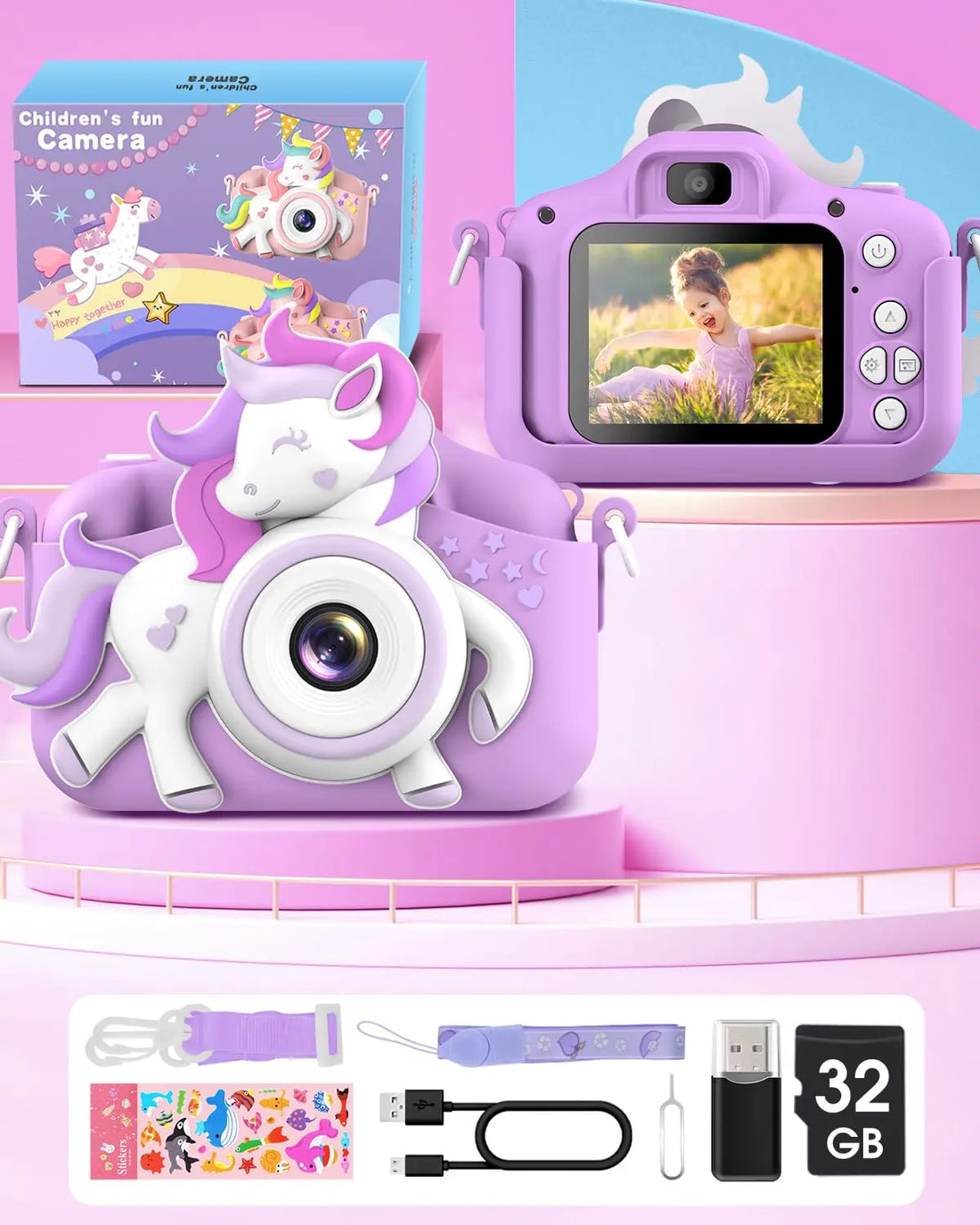 Toddle Selfie Camera Cute Cartoon Digital Cmaera Toy 32GB Card
