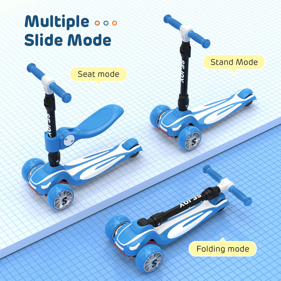 Sejoy Kids Kick Scooter with LED Lighted Wheels Height Wide Deck 3