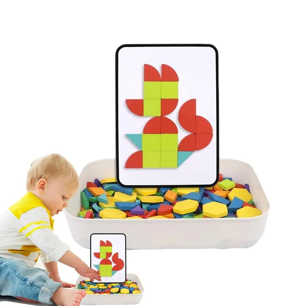 Wooden Pattern Block Montessori STEM Educational Toys Puzzle