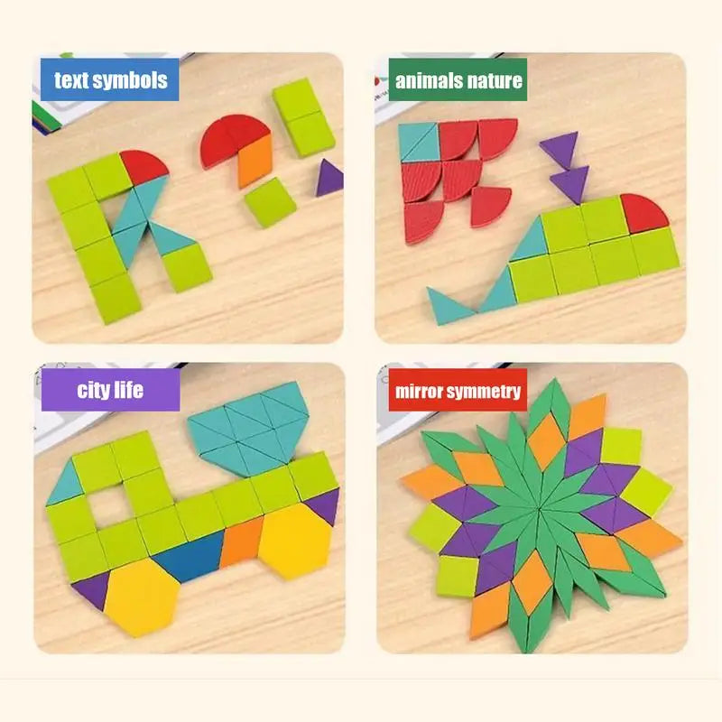 Wooden Pattern Block Montessori STEM Educational Toys Puzzle