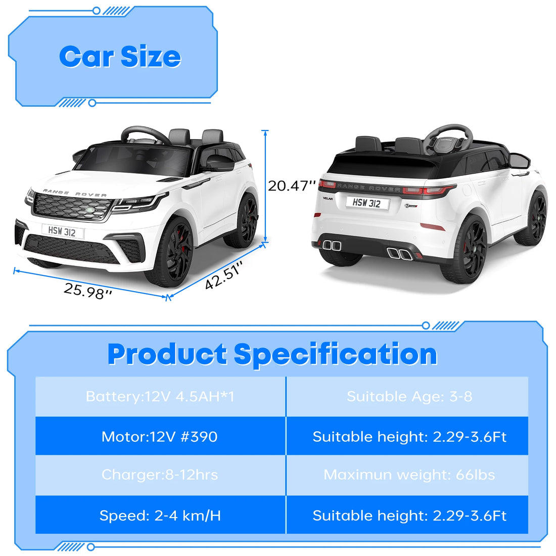 Electric Vehicle Toy with Remote Control 2-Seater Ride on Car Kids