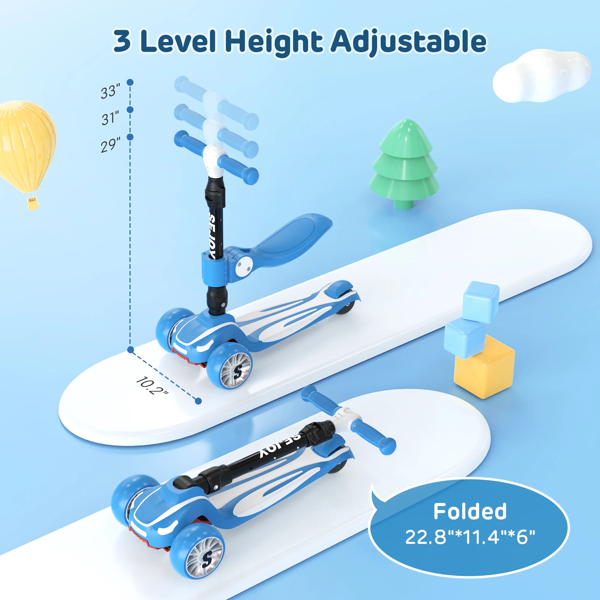 Sejoy Kids Kick Scooter with LED Lighted Wheels Height Wide Deck 3