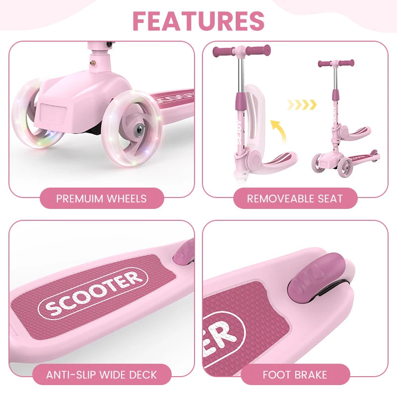 Kick Scooter for Kids with 3-Wheeled LED Lights Handlebar Scooter