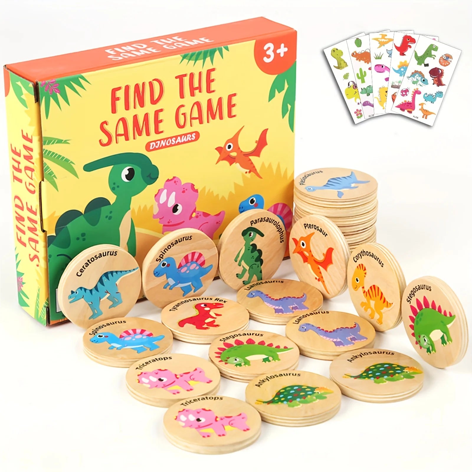 Dinosaur wooden memory matching game color recognition toy