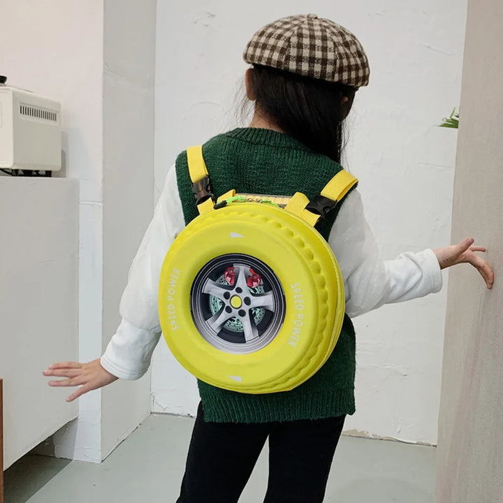 New Colorful Tyre Shaped Children's Schoolbag 3D Cartoon Backpack