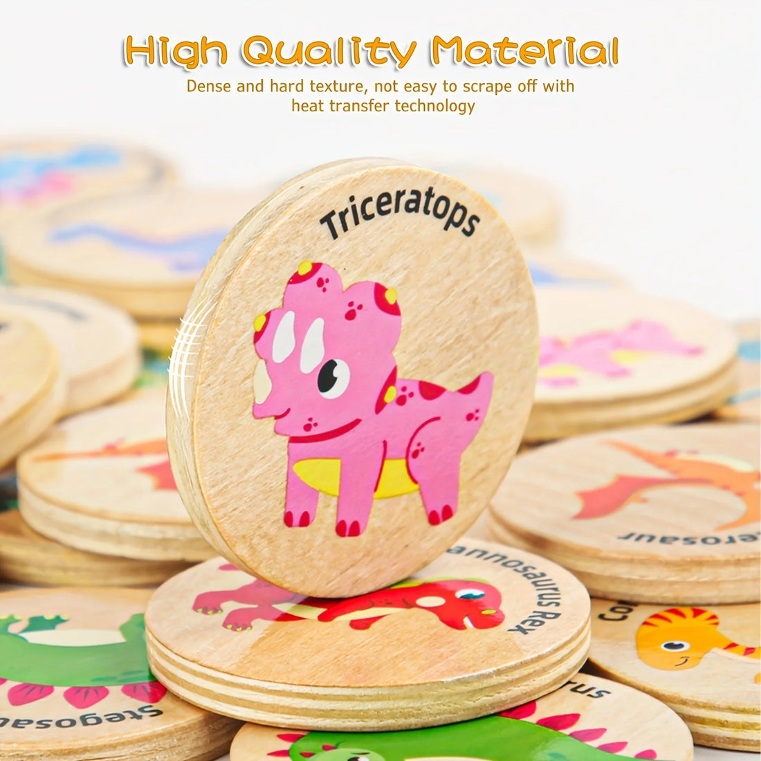 Dinosaur wooden memory matching game color recognition toy