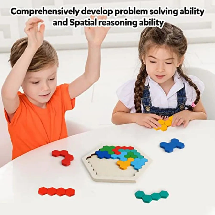 Wooden Blocks Puzzle for Kid Adults Brain Teaser Hexagon Puzzles
