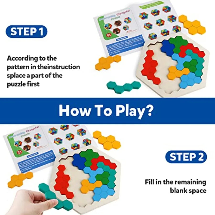 Wooden Blocks Puzzle for Kid Adults Brain Teaser Hexagon Puzzles