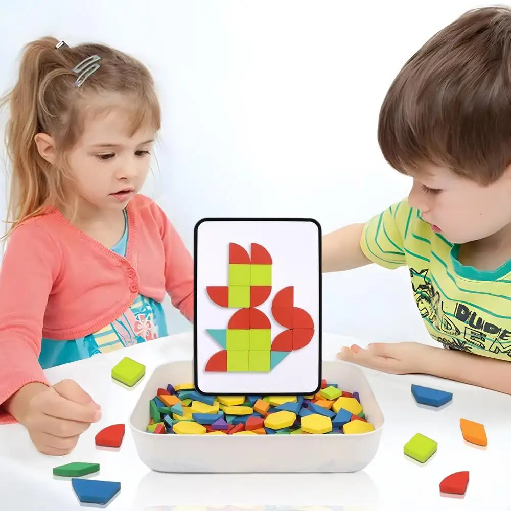 Wooden Pattern Block Montessori STEM Educational Toys Puzzle