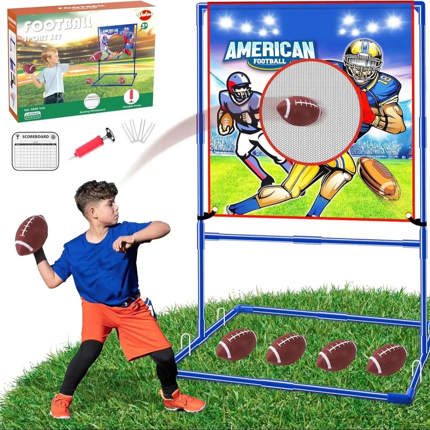 VATOS Rugby US Football Toss Target Games with 4 Footballs