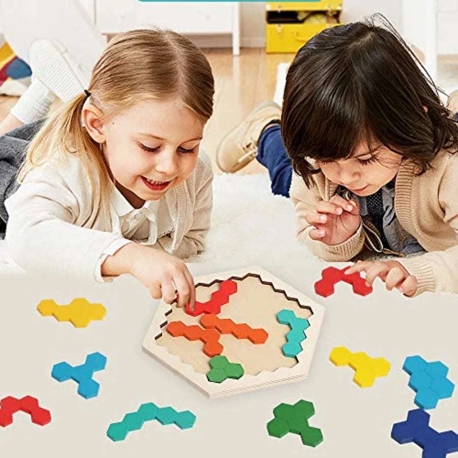 Wooden Blocks Puzzle for Kid Adults Brain Teaser Hexagon Puzzles