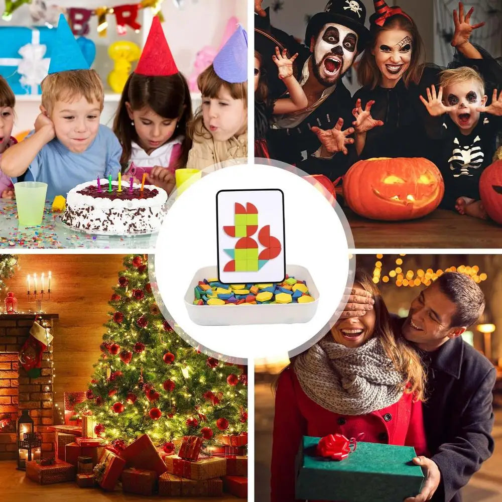 Wooden Pattern Block Montessori STEM Educational Toys Puzzle