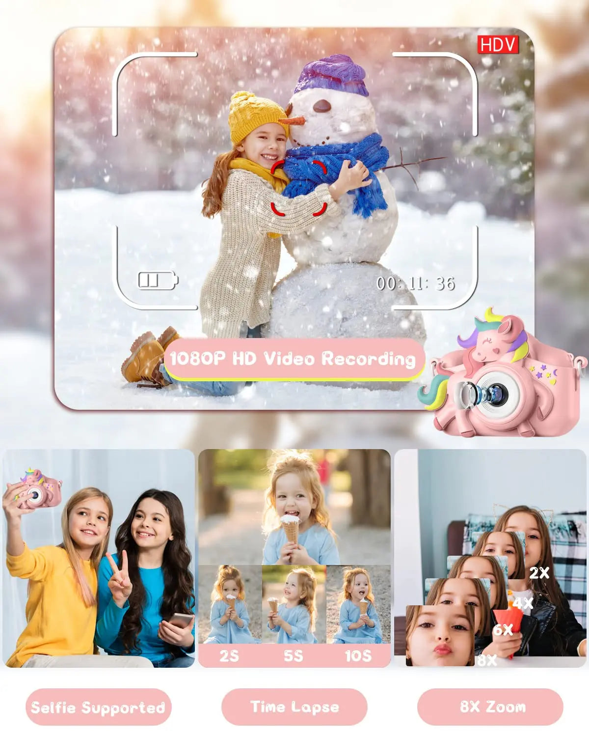 Toddle Selfie Camera Cute Cartoon Digital Cmaera Toy 32GB Card