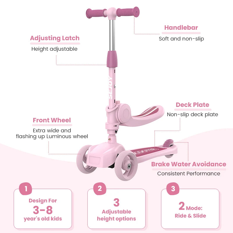 Kick Scooter for Kids with 3-Wheeled LED Lights Handlebar Scooter