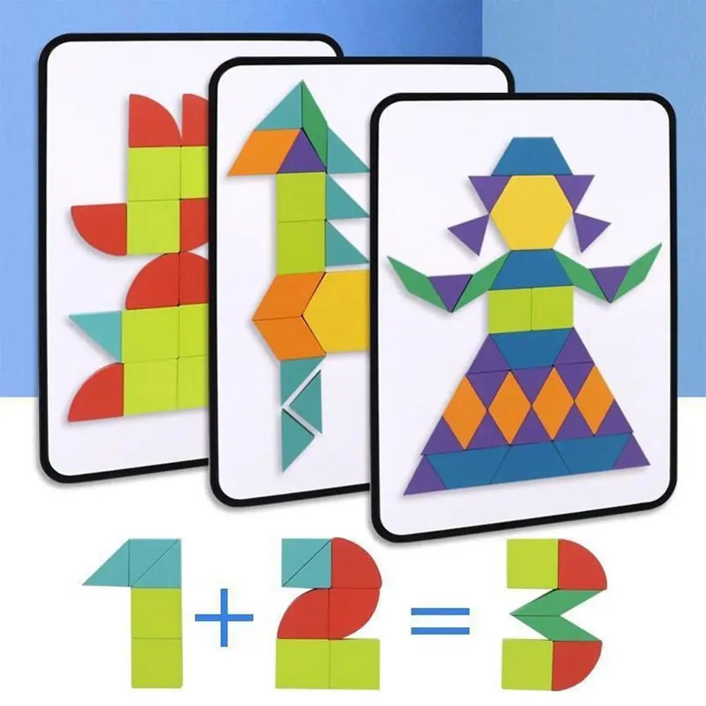 Wooden Pattern Block Montessori STEM Educational Toys Puzzle